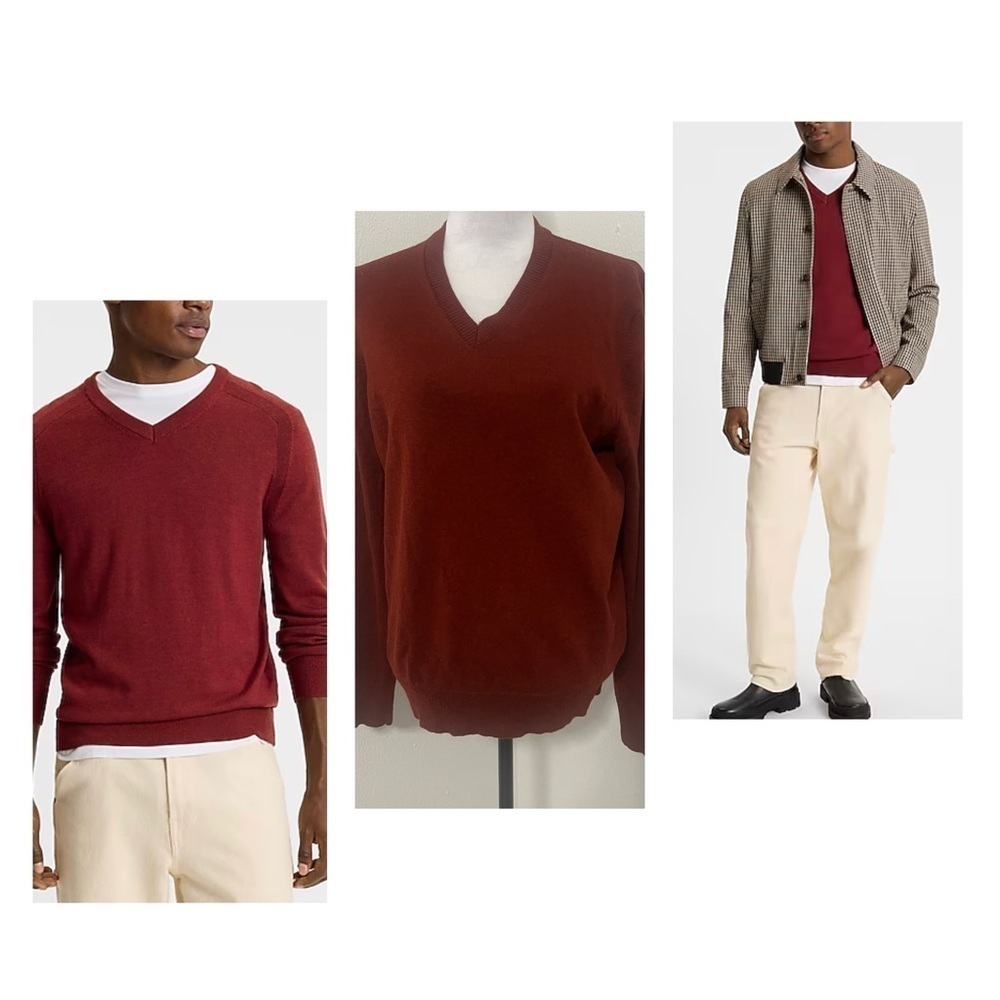 Banana Republic Men’s Large V-Neck 100% Extra Fine Merino Wool Sweater Sienna